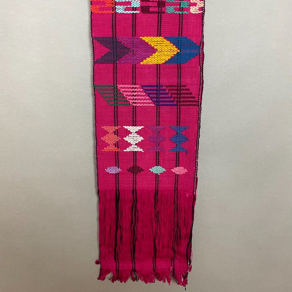 Guatemalan Table Runner Woven Long Pink Geometric Pattern Home Decor Handmade - Picture 5 of 15